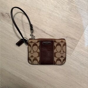Coach Signature Brown and Tan Wristlet